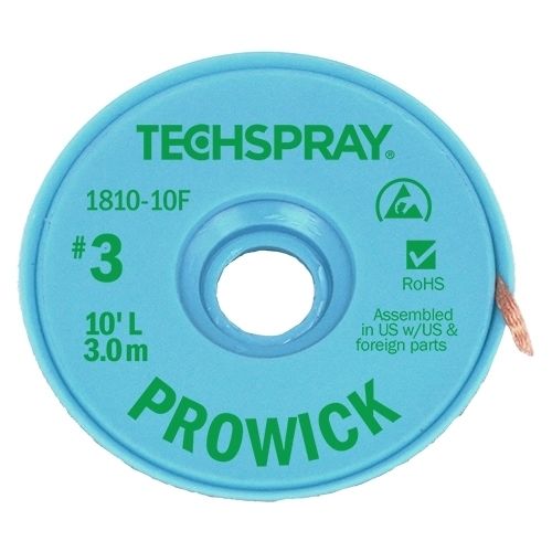 Techspray 1810-10F Pro Wick Desoldering Braid - Green 3.0m x 1.9