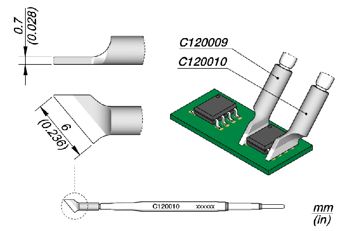 Description : Cartridge Chip C120 Desoldering Cartridge Tips for Micro Tweezers C120-002 Each JBC Tools USA 