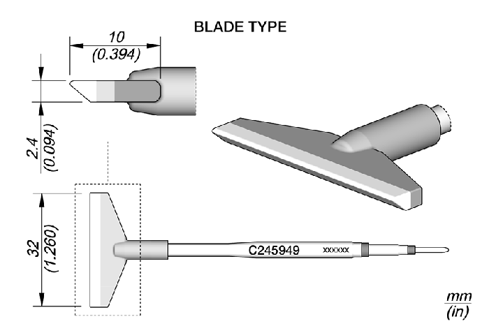 Punta Saldatura JBC C245949 LF Per SMD - Lama Larga 32mm Per T245
