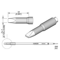 JBC C245261 Tip Cartridge Chisel 3 x 1mm, 20mm Longer