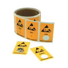 ESD Warning Label Earth Bonding point 100 per roll 25x45mm