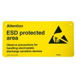 Sign 150x300mm rigid plastic - Attention ESD protected area observe precautions