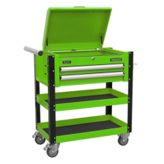 2 Drawer Heavy-Duty Mobile Tool & Parts Trolley with Lockable Top